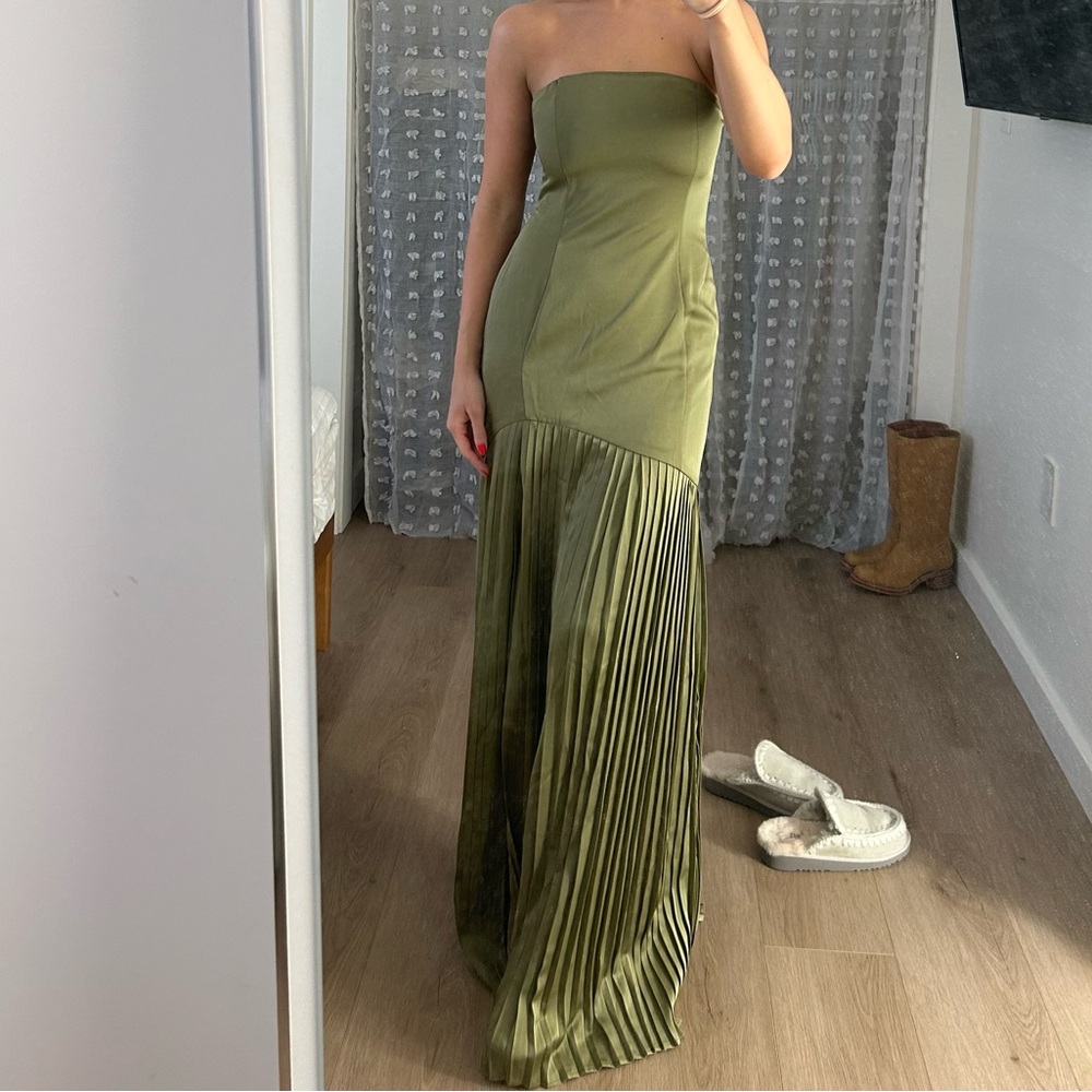 Club L London Olive Green Strapless Maxi Dress